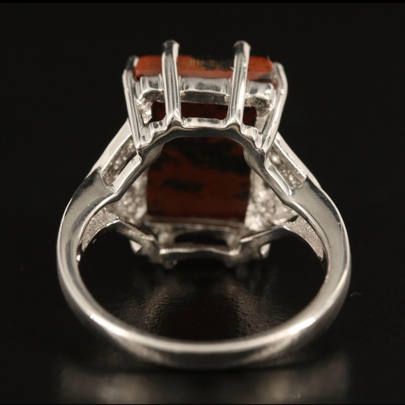 Vintage Sterling Mahogany Obsidian White Topaz Teardrop Pendant and Square Ring - Picture 8 of 9